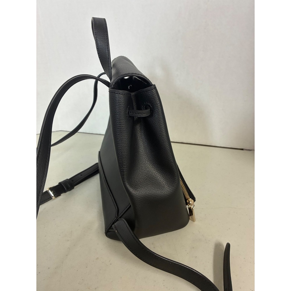 Kate Spade New York Black Pebbled Leather Flap Drawstring Backpack Gold Hardware - Picture 3 of 4